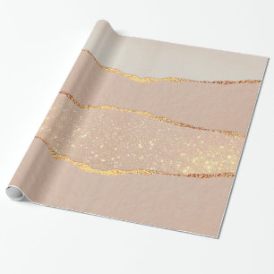 Papel De Presente Rosa de Lúxury Glitter Dourado