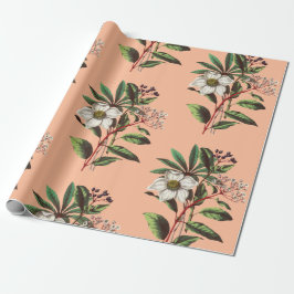 Papel De Presente Rosa de Natal vintage de Elegante Laranja