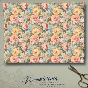 Papel De Presente Rosa de Pêssego Antiquado e Floral Verde Sage