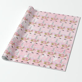 Papel De Presente Rosa de Silver de Silver de Cinza Floral Rosa Unic