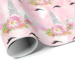 Papel De Presente Rosa de Silver de Silver de Cinza Floral Rosa Unic