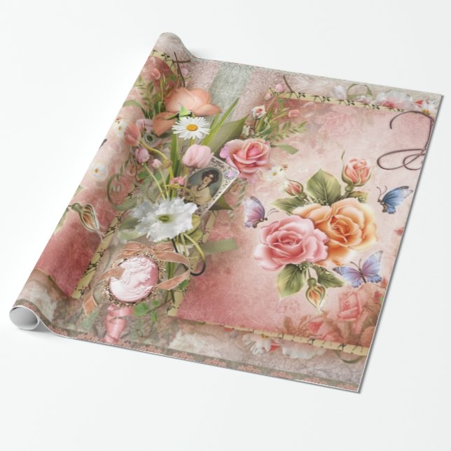 Papel De Presente Rosa de Vintage (Desenrolado)