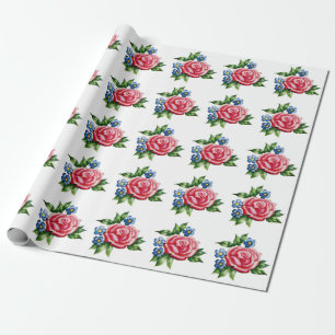 Papel De Presente Rosa De Vintage E Papel De Embalagem De Flores Azu