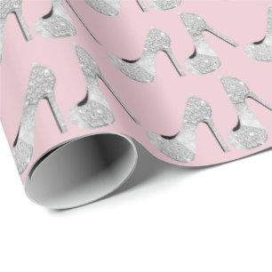 Papel De Presente Rosa dos calçados dos saltos altos do diamante do