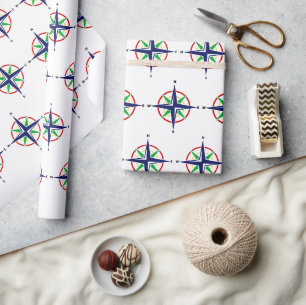 Papel De Presente Rosa dos Ventos Náutica 5 Cores DIY