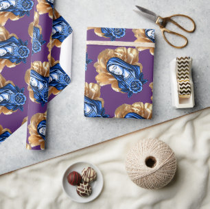 Papel De Presente Rosa Dourada Azul Mãe Maria Rico Ameixa Profunda F