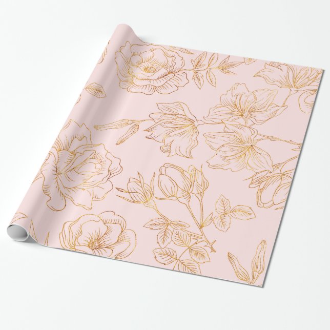 Papel De Presente Rosa Dourada elegante (Desenrolado)