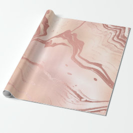 Papel De Presente Rosa Dourada Ivory Skinny Molten Marble Peach