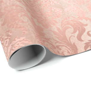 Papel De Presente Rosa Dourada Rosa Metálica Pó Real Blush Damask