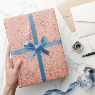 Papel De Presente Rosa Dourado Brilho Falso