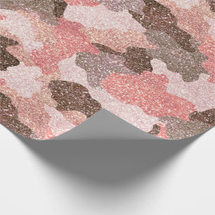 Papel De Presente Rosa Dourado Camuflage Faux Glitter Camo Glam