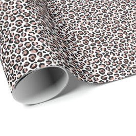 Papel De Presente Rosa Dourado Chic e Impressão Leopardo Preto