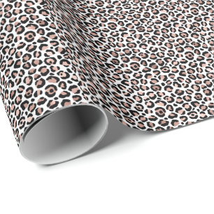 Papel De Presente Rosa Dourado Chic e Impressão Leopardo Preto