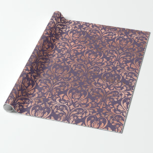 Papel De Presente Rosa Dourado Damask on Purple