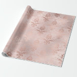 Papel De Presente Rosa Dourado e Blush Damask<br><div class="desc">Papel de embrulho amortecedor de folha de rosa e folha cor-de-rosa.</div>
