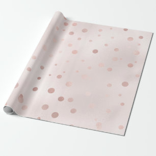 Papel De Presente Rosa Dourado e Confetes Bege