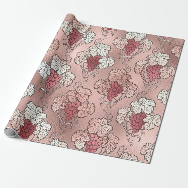 Papel De Presente Rosa Dourado e Rosa Bege temático de Vinho Francês (Desenrolado)