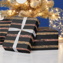 Papel De Presente Rosa Dourado Elegante & Listras Pretas