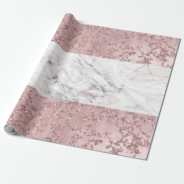 Papel De Presente Rosa Dourado Moderno Glam Mármore & Brilho Decorat (Desenrolado)