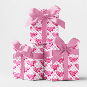 Papel De Presente Rosa e Branco Xadrez Groovy One