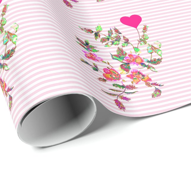 Papel De Presente Rosa e Corações Vintage (Ponta do rolo)