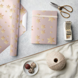 Papel De Presente rosa e estrelas ouros que embrulham papel