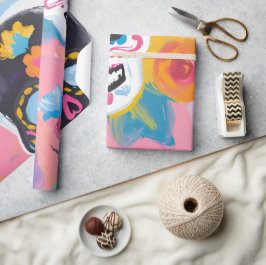 Papel De Presente Rosa e preto Floral Dia de Muertos