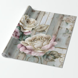Papel De Presente Rosa e Tábuas de Madeira Rústica Vintage Personali