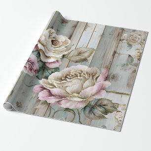 Papel De Presente Rosa e Tábuas de Madeira Rústica Vintage Personali