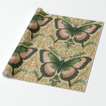 Papel de Presente Rosa e Verde Estampa de Borbolet