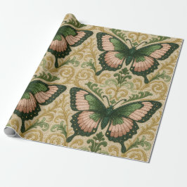 Papel de Presente Rosa e Verde Estampa de Borbolet