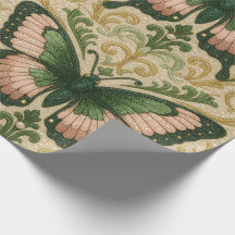 Papel de Presente Rosa e Verde Estampa de Borbolet