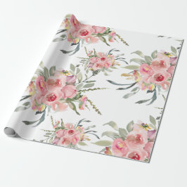 Papel De Presente Rosa Elegante Macio Beijo de Noiva Floral