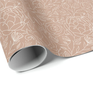 Papel De Presente Rosa Empoeirado Flores Brancas Banho de Noiva 
