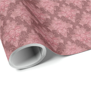Papel De Presente Rosa Empoeirado Rosa Suave Borgonha Damask Elegant