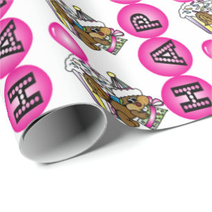 Papel De Presente Rosa feliz do esquilo da festa de aniversário