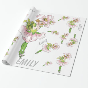 Papel De Presente Rosa Flor Brilhante Rosa Floral Engraçada Garota B