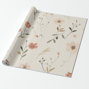 Papel De Presente Rosa Flor Silvestre Vintage Boho Soft Blush dos An