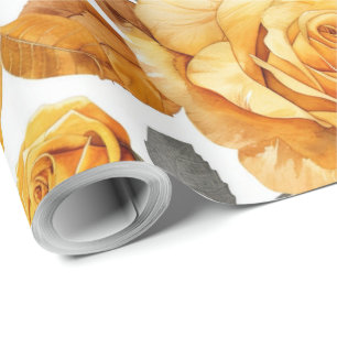 Papel De Presente Rosa Floral Amarela Vintage