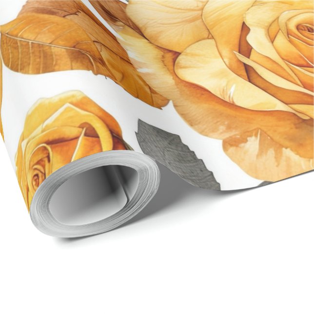 Papel De Presente Rosa Floral Amarela Vintage  (Ponta do rolo)