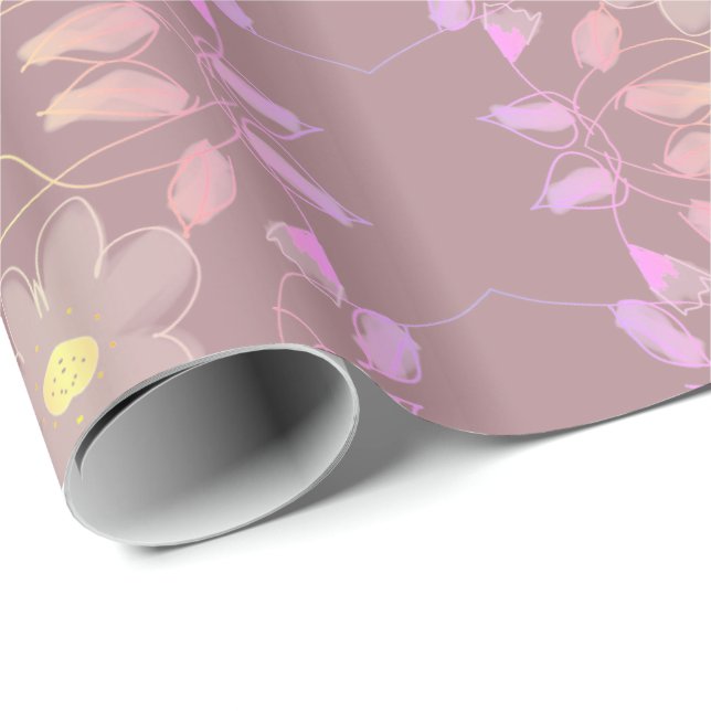 Papel De Presente Rosa Floral Designer Gift Wrap (Ponta do rolo)