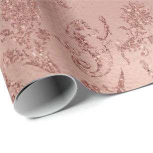 Papel De Presente Rosa Floral Rosa Pink Dourado Princesa Glitter