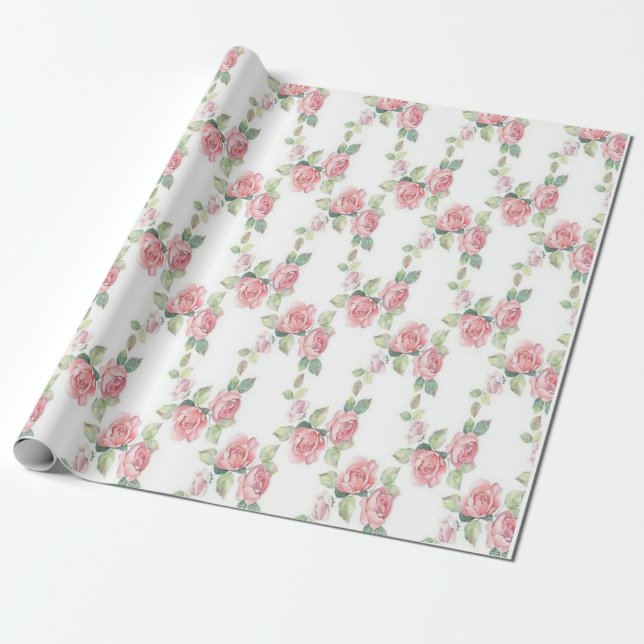 Papel De Presente Rosa Floral Shabby Chic Rosa (Desenrolado)
