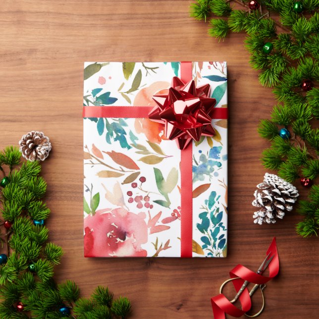 Papel De Presente Rosa floral vermelho-alaranjado (Presente de Natal)