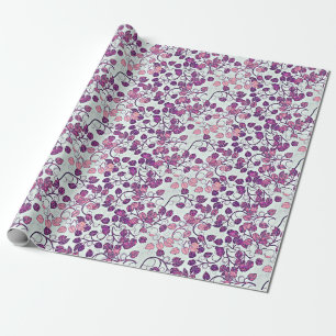 Papel De Presente Rosa + Folhas Roxas