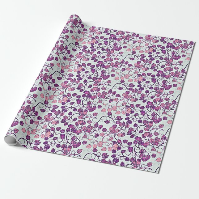 Papel De Presente Rosa + Folhas Roxas (Desenrolado)