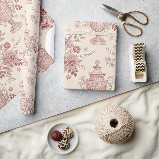 Papel De Presente Rosa Francês Toile em Rosa Pó (Artesanato)