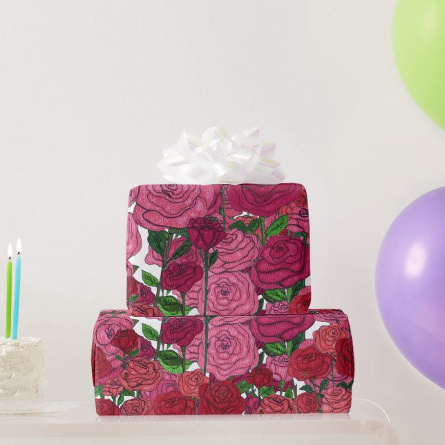 Papel De Presente Rosa Garden (Presentes para festas)