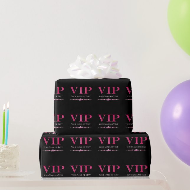 Papel De Presente Rosa Glamouroso VIP em Preto (Presentes para festas)