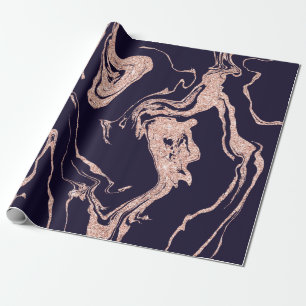 Papel De Presente Rosa gold gliter marble pattern marinho azul